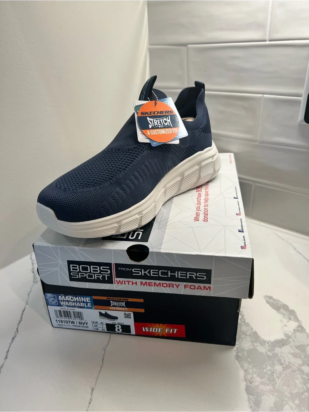 Skechers BOBS Sport B Flex Frigid Edge Navy Men's Size 8 Wide Fit 118107W NIB